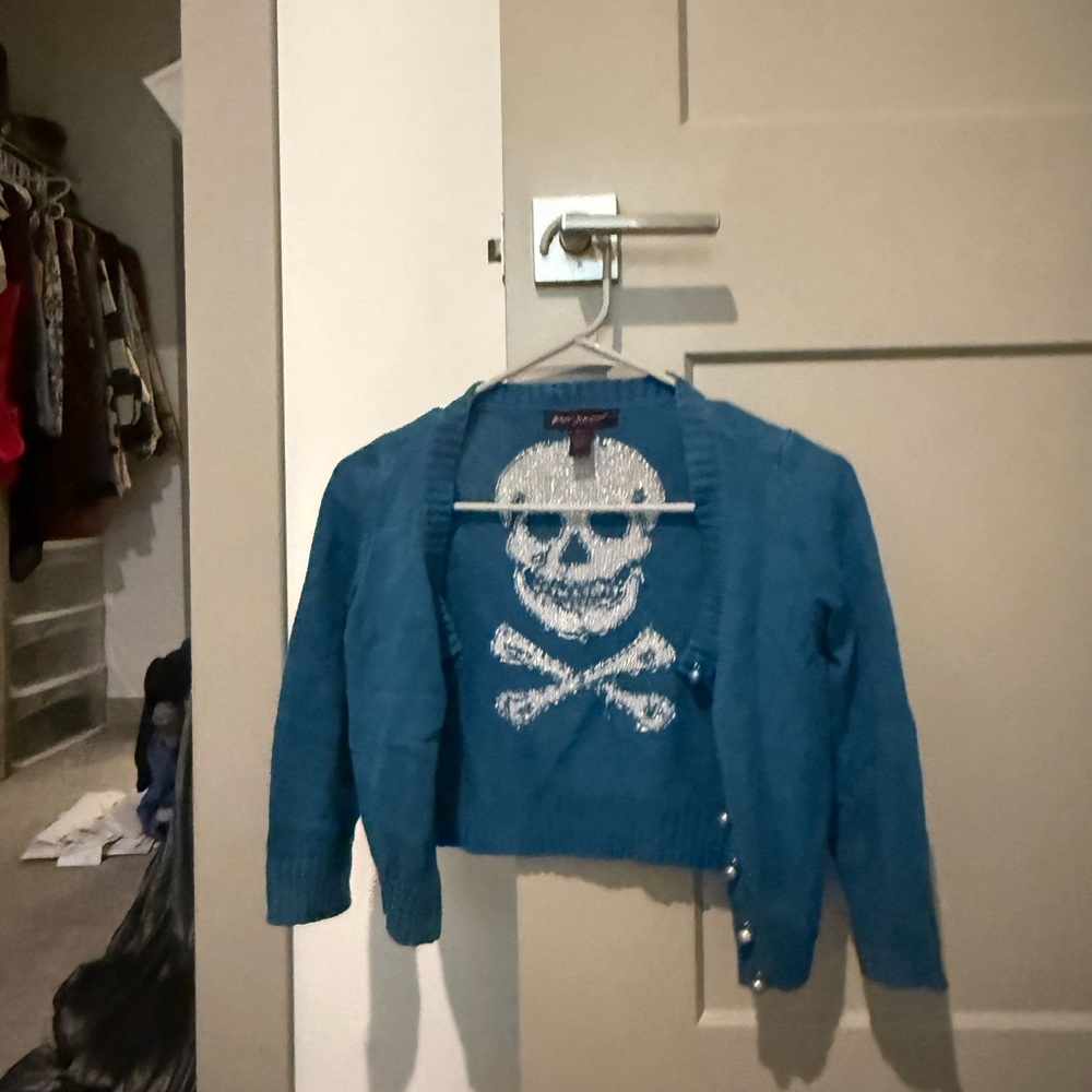 Betsey Johnson Teal Skull cardigan